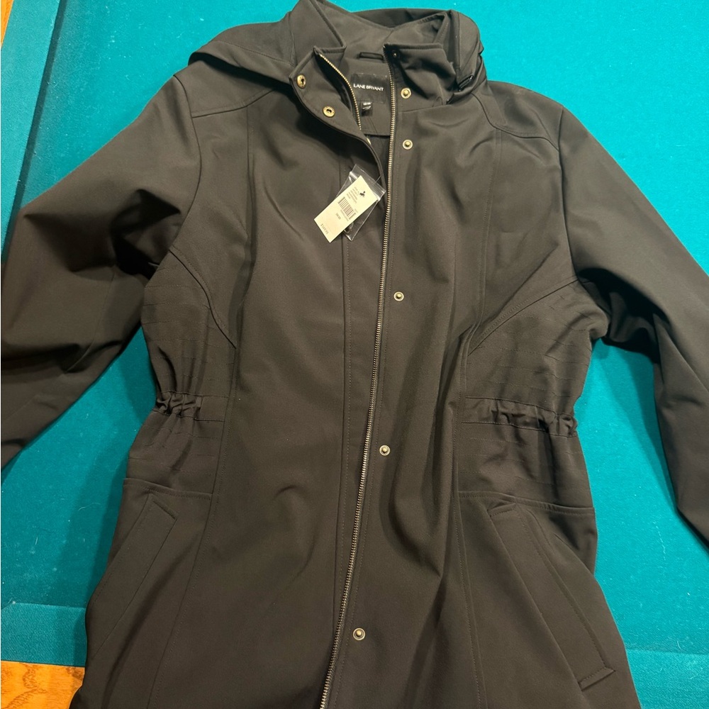Lane Bryant Black Hooded Softshell Utility Jacket